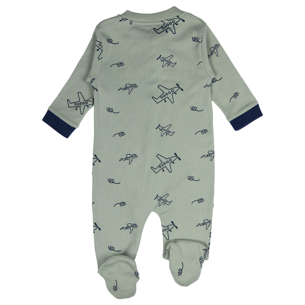 Babies Basic 100% Cotton Long Sleeves Footed Sleepsuit - Green