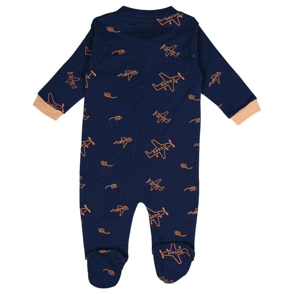 Babies Basic 100% Cotton Long Sleeves Footed Sleepsuit - Blue