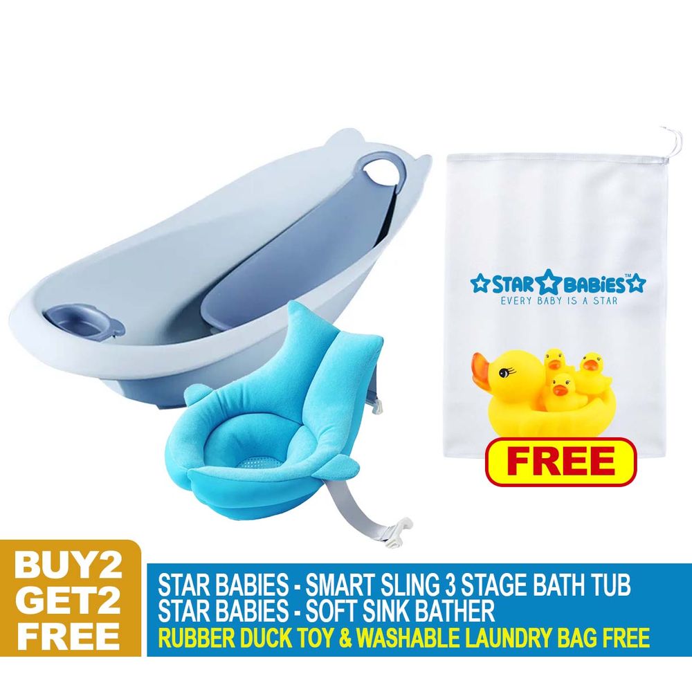 Star Babies - Stage Bathtub & Sink Bather with Rubber Duck - 3pcs - Blue