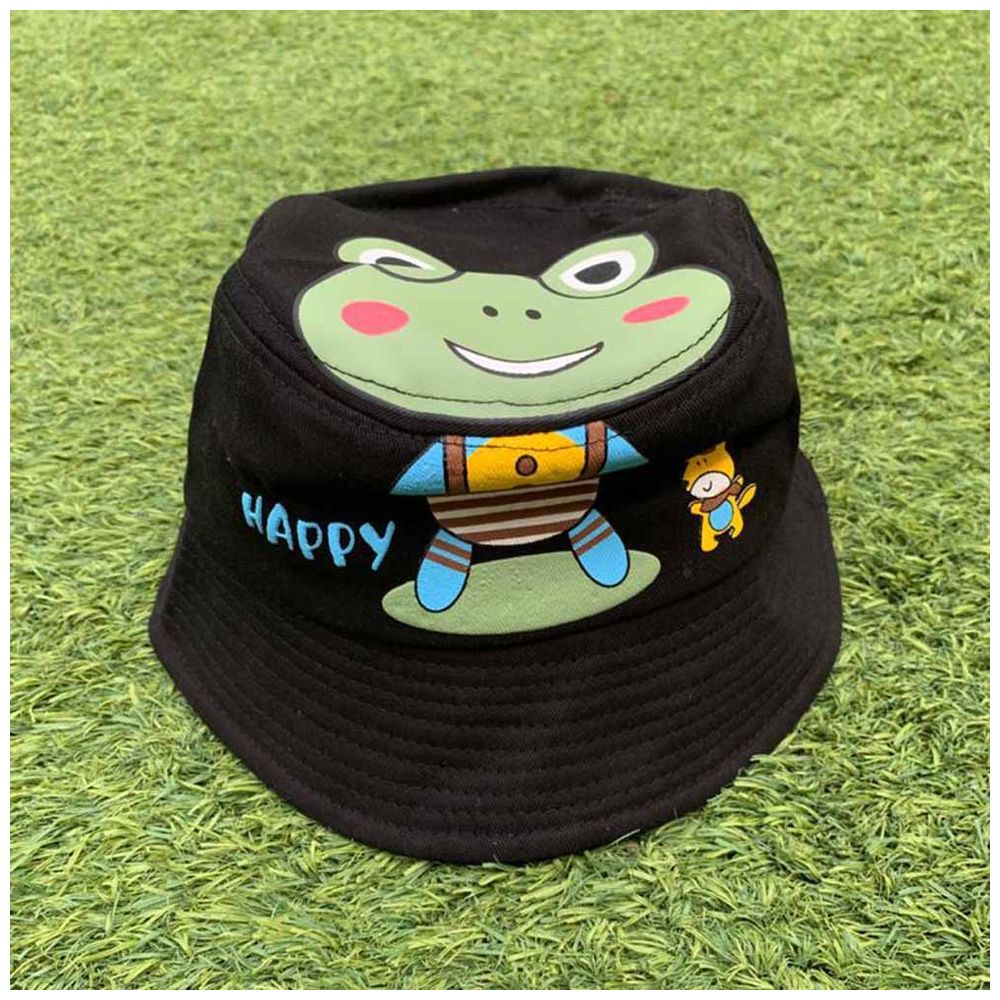 The Girl Cap - Frog Print Kids Hat - Black