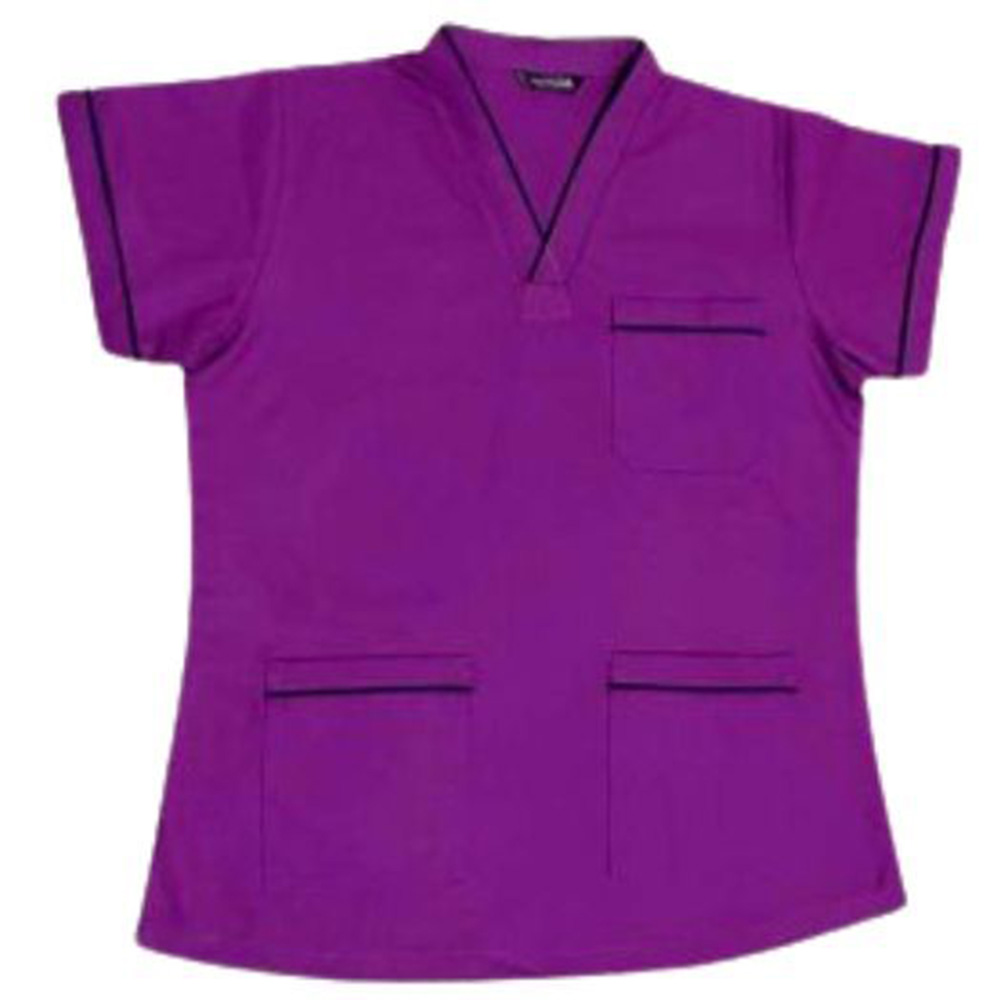 Veronica - 2pc-Set - Scrub Uniform With Piping Neckline - Plum