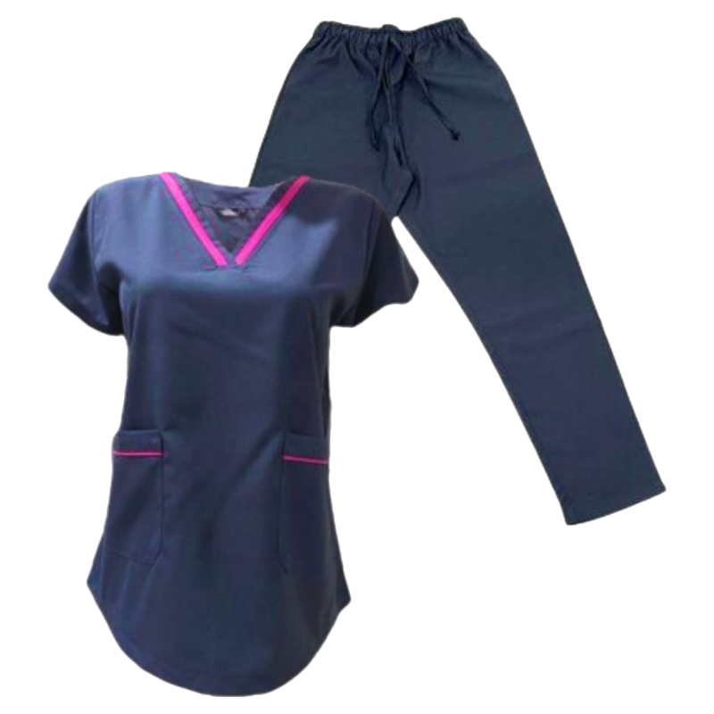 Veronica - 2pc-Set - V-Neck Scrub Uniform With 2 Pockets - Dark Grey