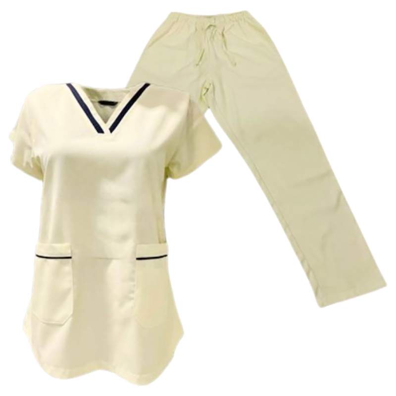 Veronica - 2pc-Set - V-Neck Scrub Uniform With 2 Pockets - Off-White