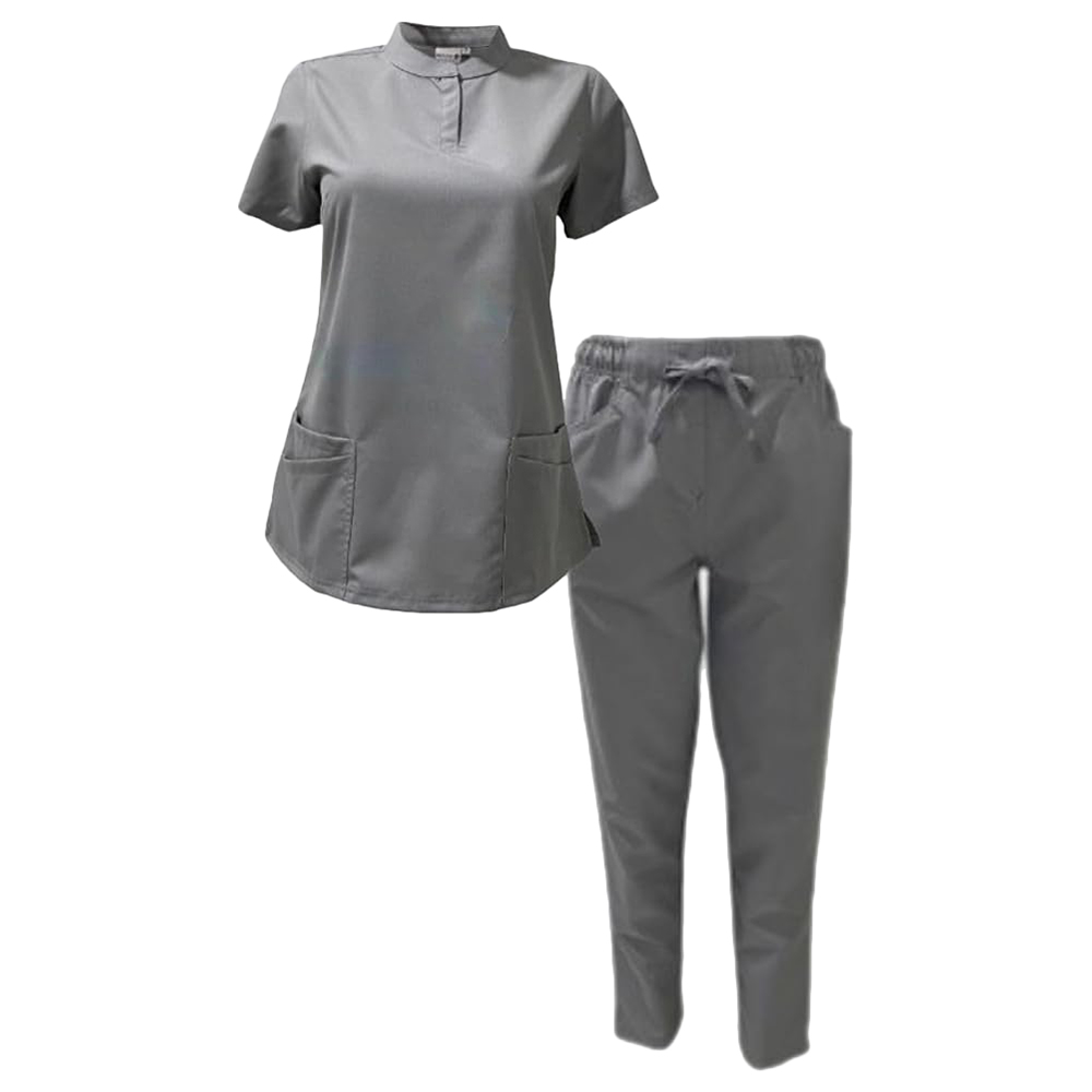 Veronica - 2pc-Set - Women Poly Viscose Chinese Collar Scrub Set - Grey