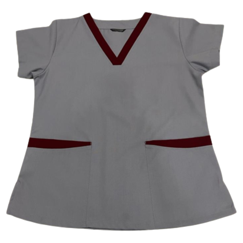 Veronica - 2pc-Set - Scrub Set Uniform With Contrast Patch - Light Grey