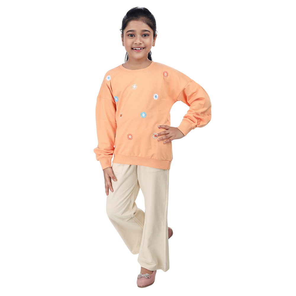 Genius Girl Round Neck Sweatshirt W/ Jogger Orange/Beige - 2 Pcs