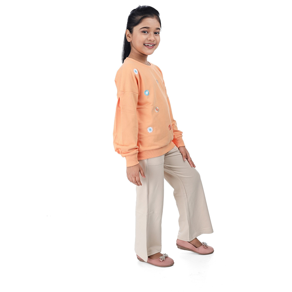 Genius Girl Round Neck Sweatshirt W/ Jogger Orange/Beige - 2 Pcs