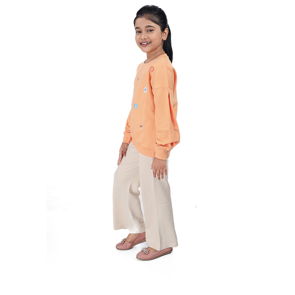 Genius Girl Round Neck Sweatshirt W/ Jogger Orange/Beige - 2 Pcs