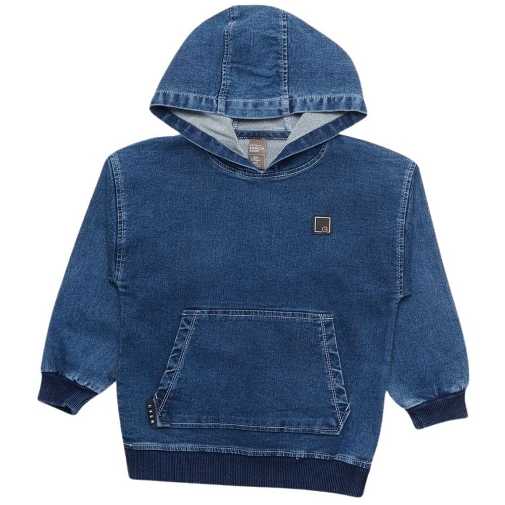 Little Kangaroos Boy Denim Hooded Sweatshirt - Dark Blue