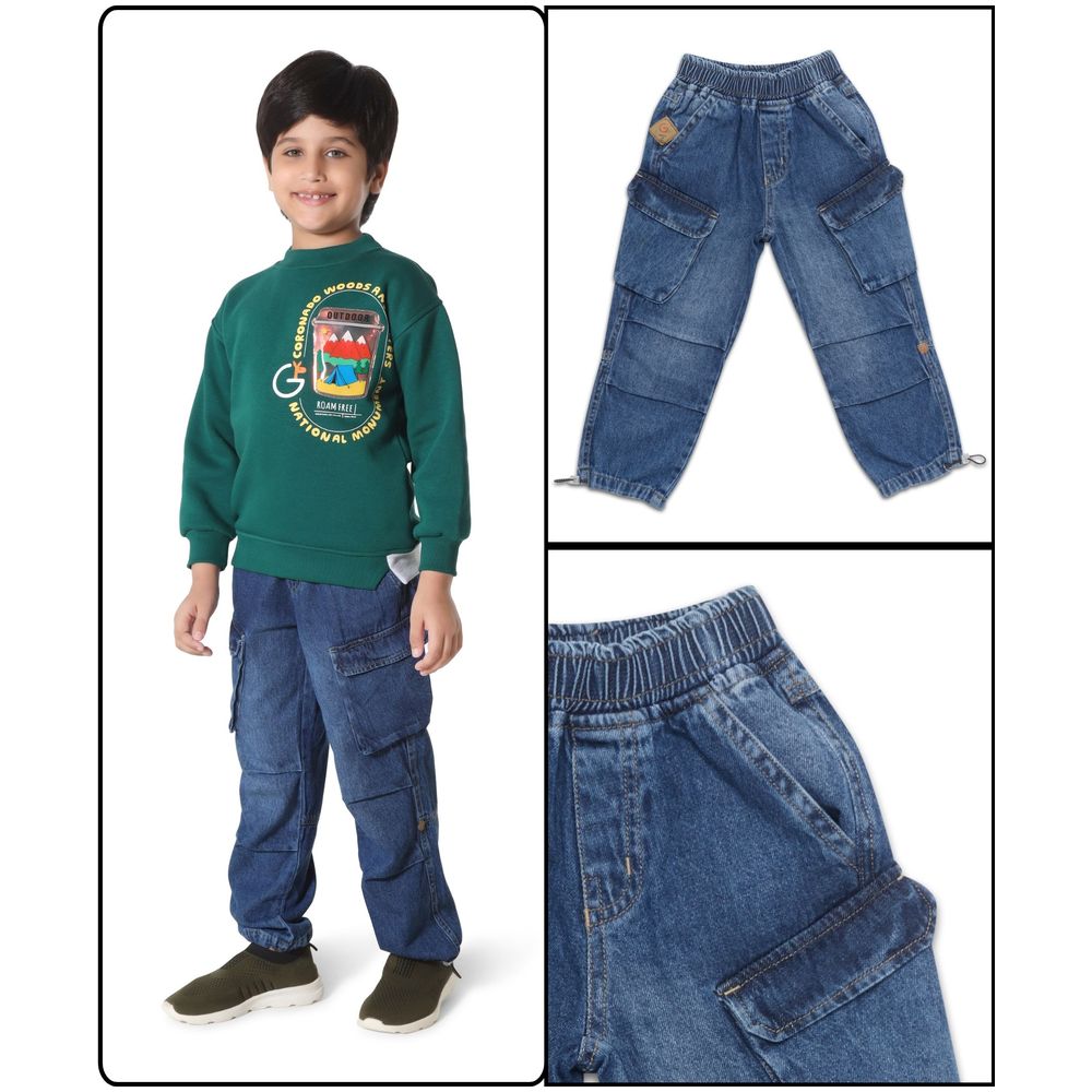 Little Kangaroos Boy Elasticated Cargo Jeans - Dark Blue