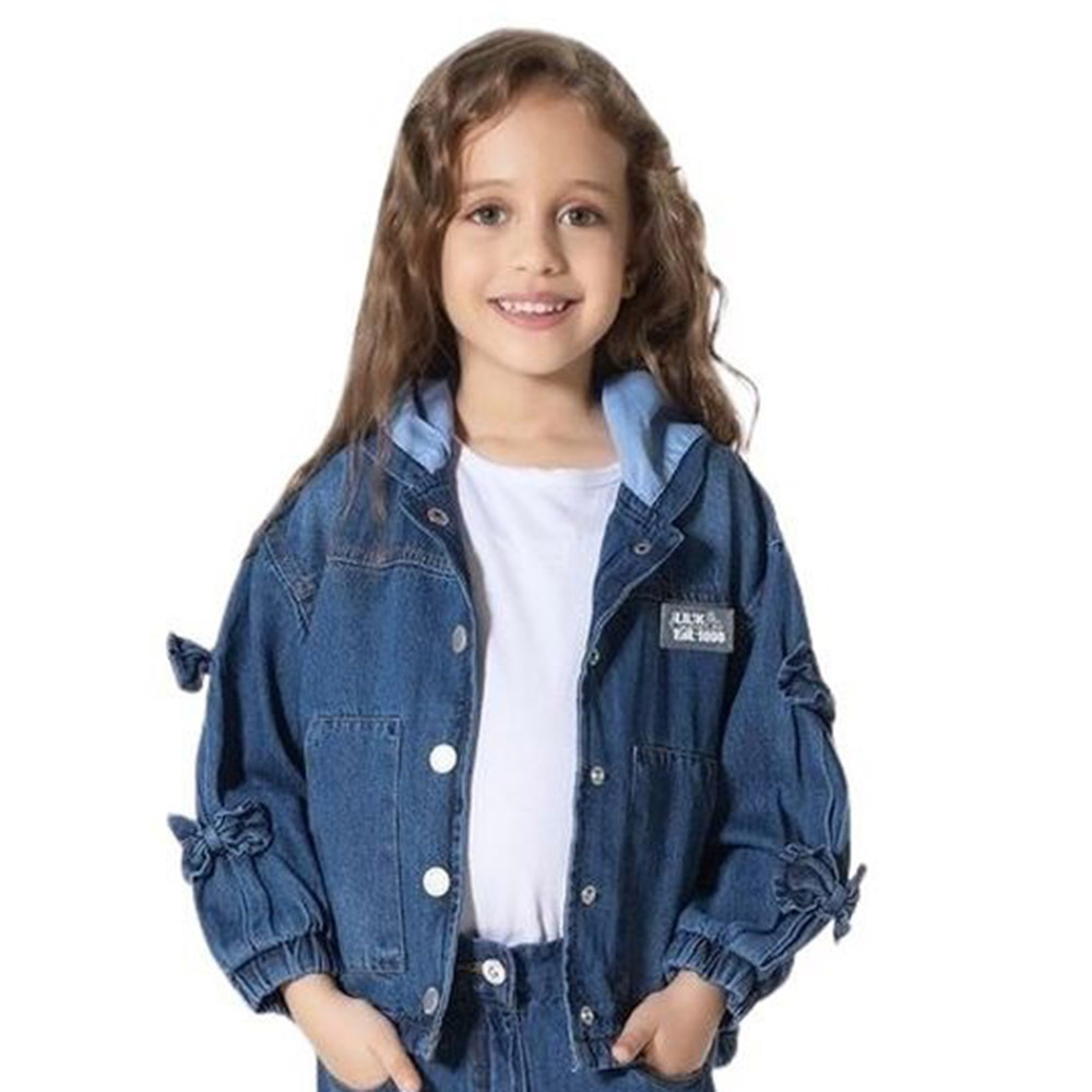 Little Kangaroos Girl Hooded Denim Jacket - Dark Blue