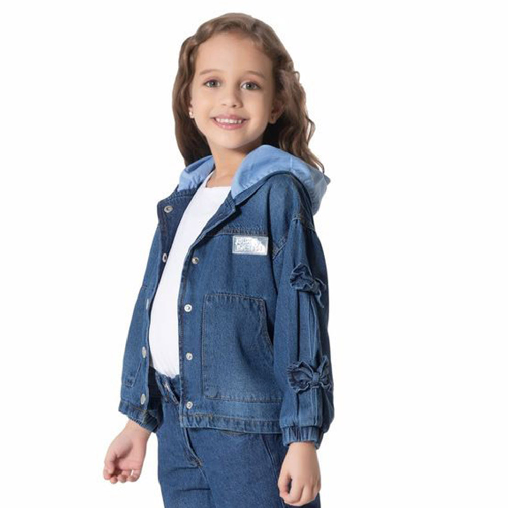 Little Kangaroos Girl Hooded Denim Jacket - Dark Blue
