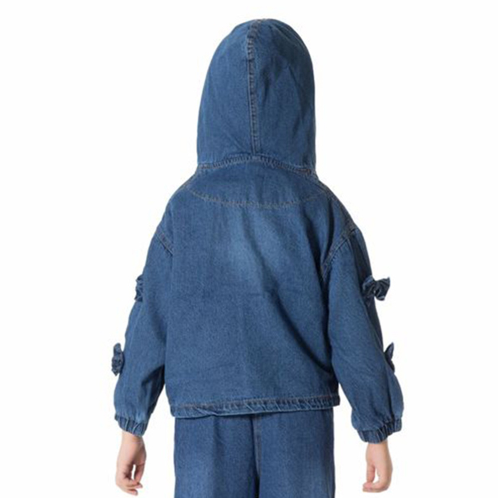 Little Kangaroos Girl Hooded Denim Jacket - Dark Blue