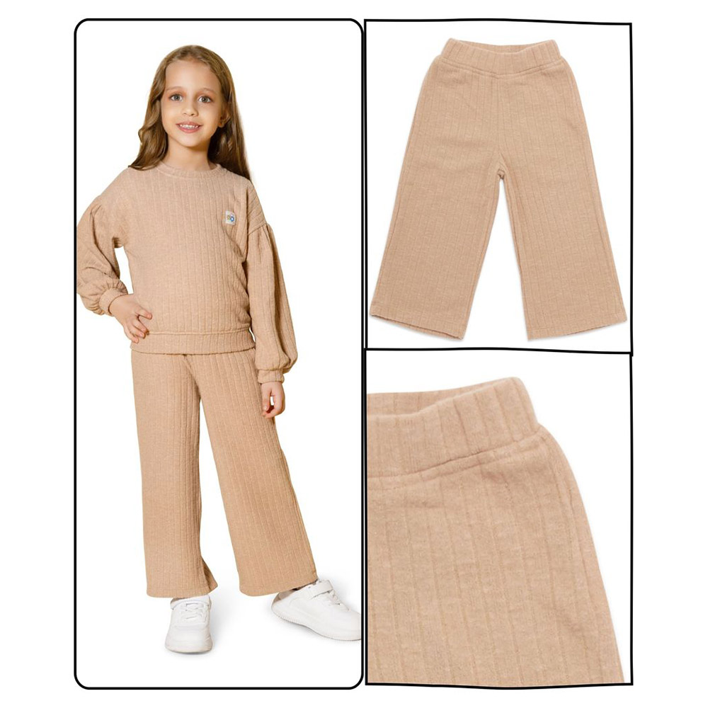 Little Kangaroos Girl's Elasticated Flared Fawn Pants