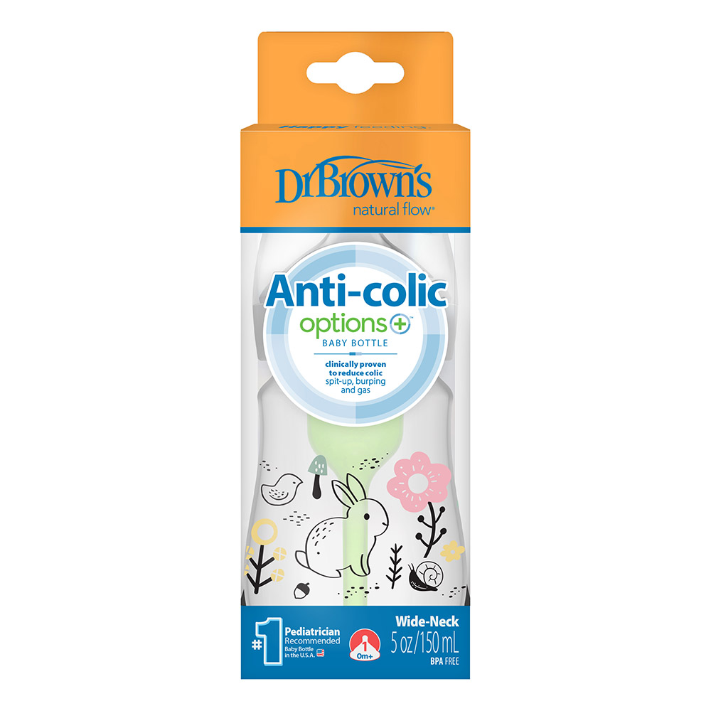 Dr. Brown's Polypropylene Wide-Neck Anti-Colic Options+ Baby Bottle - Woodland Bunny - 150 ml