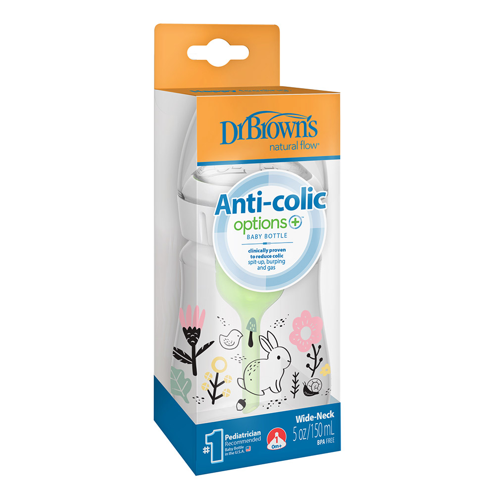 Dr. Brown's Polypropylene Wide-Neck Anti-Colic Options+ Baby Bottle - Woodland Bunny - 150 ml
