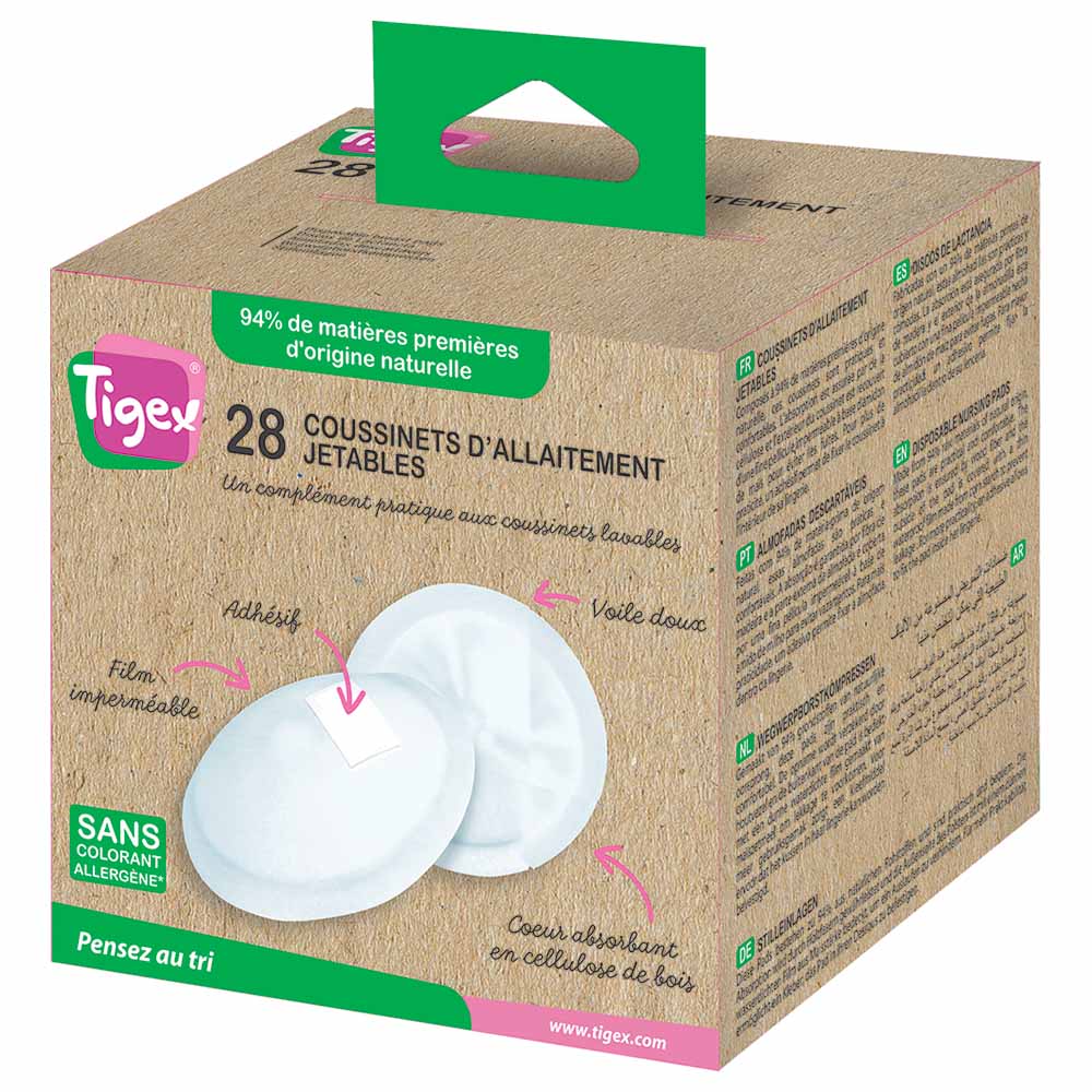 Tigex - 94% Natural Origin Breast Pads - Pack of 28 - White
