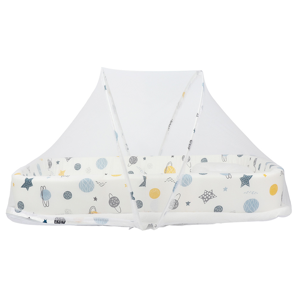 White&Grey Baby Bed With Soft Bamboo Paddings - Planet