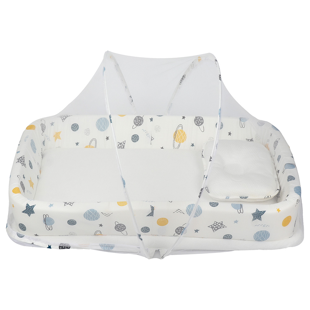White&Grey Baby Bed With Soft Bamboo Paddings - Planet