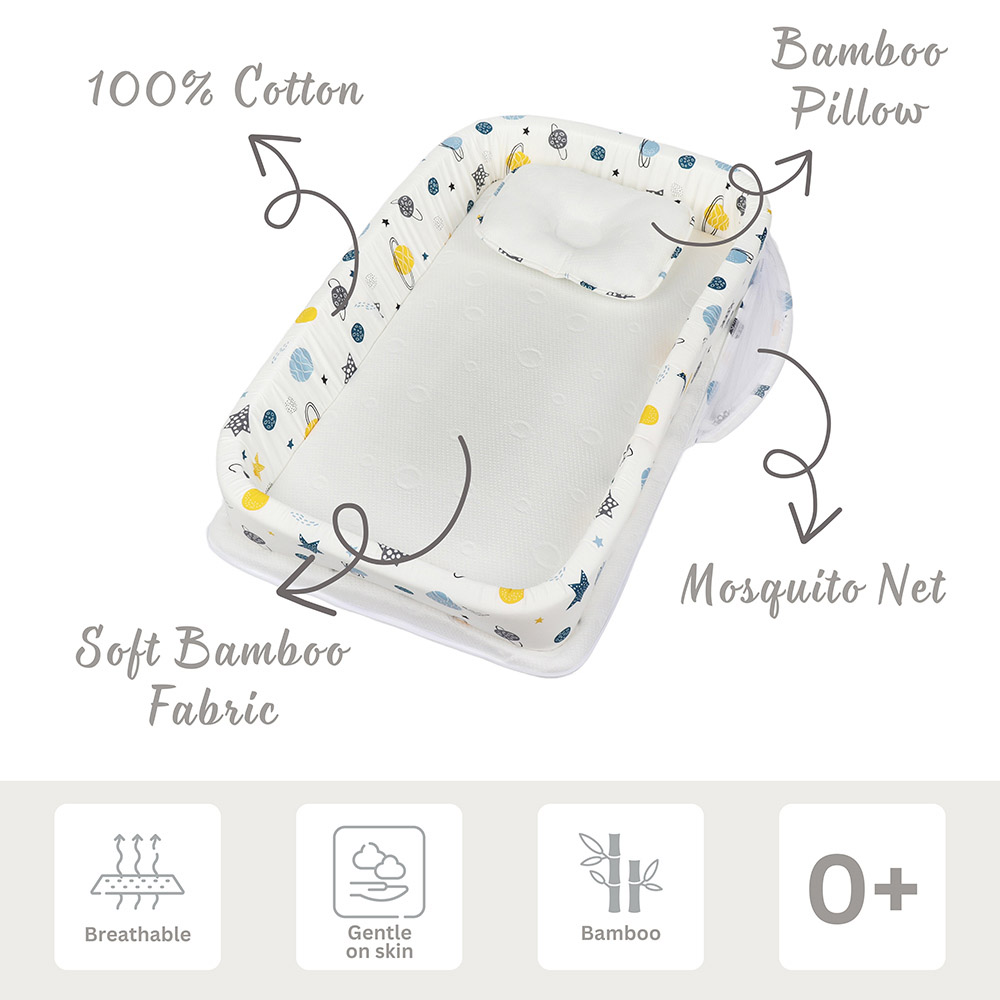 White&Grey Baby Bed With Soft Bamboo Paddings - Planet