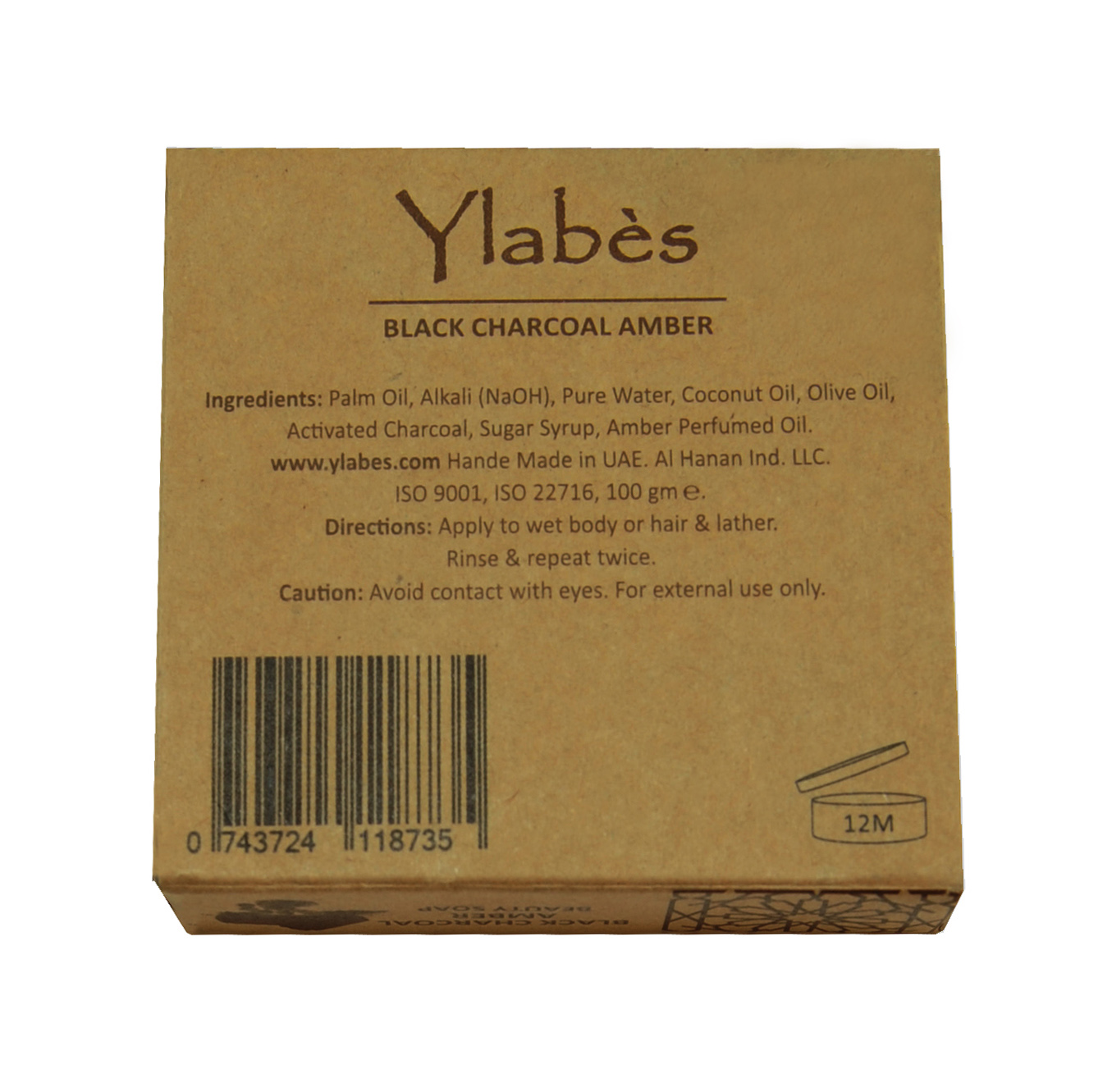 Ylabes - Loofah with Amber Black Activated Charcoal Natural Organic Handmade Soap - 100g