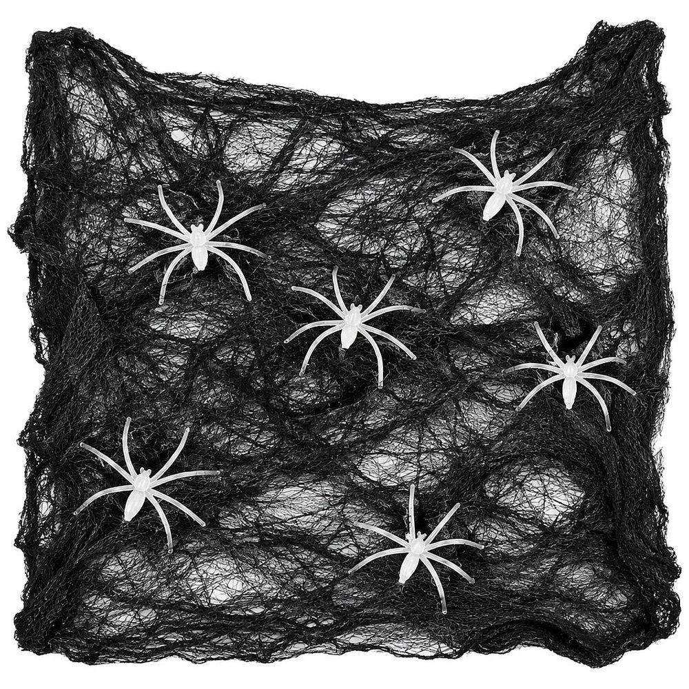 Mad Toys - Black Spider Web with 4 White Tiny Spiders Halloween Decoration