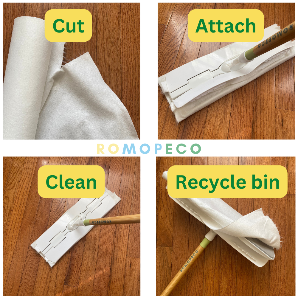 Romopeco - Eco-Friendly Floor Mop Kit With Disposable Cloth - 60pcs
