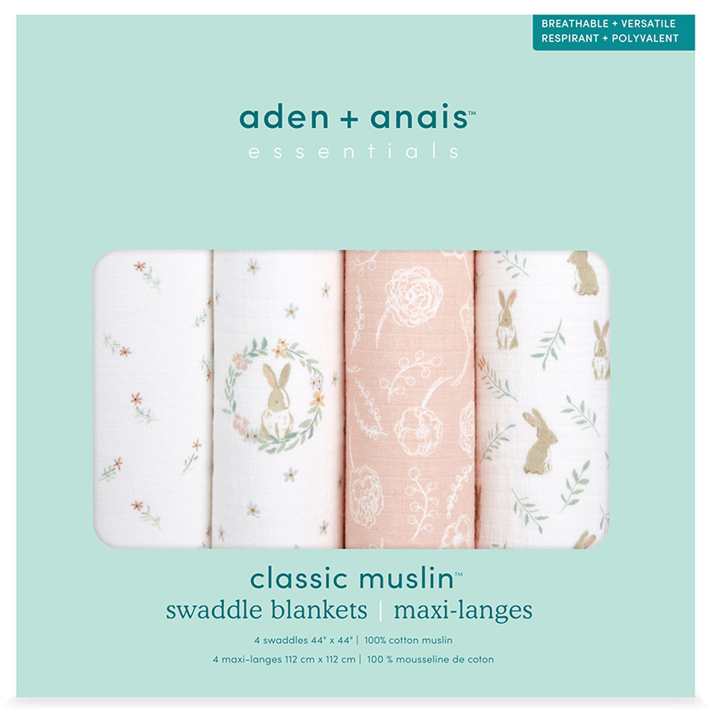 Aden + Anais - Muslin Swaddle Blanket - Pack of 4 - Blushing Bunnies