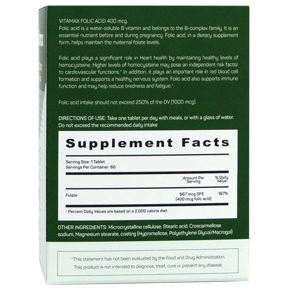 Vitamax - Folic Acid Tablets 400Mcg - 60's