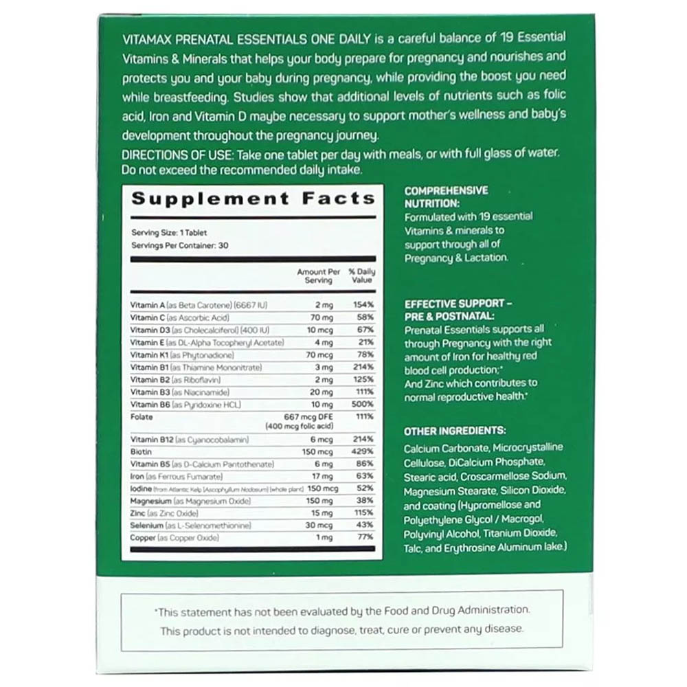 Vitamax - Prenatal Essentials One Daily Tablets - 30's