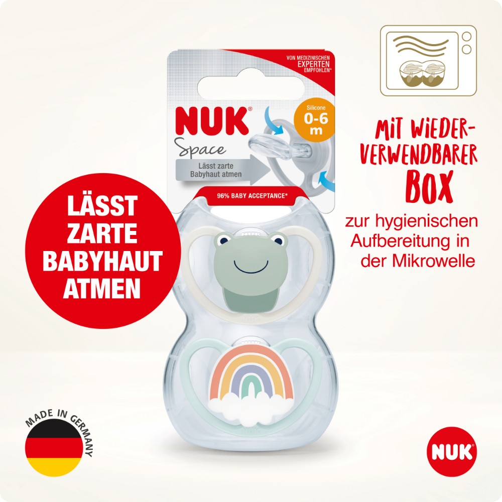 NUK - Animals Space Silicone Soother 0-6m 2pc - Elephant & Rainbow