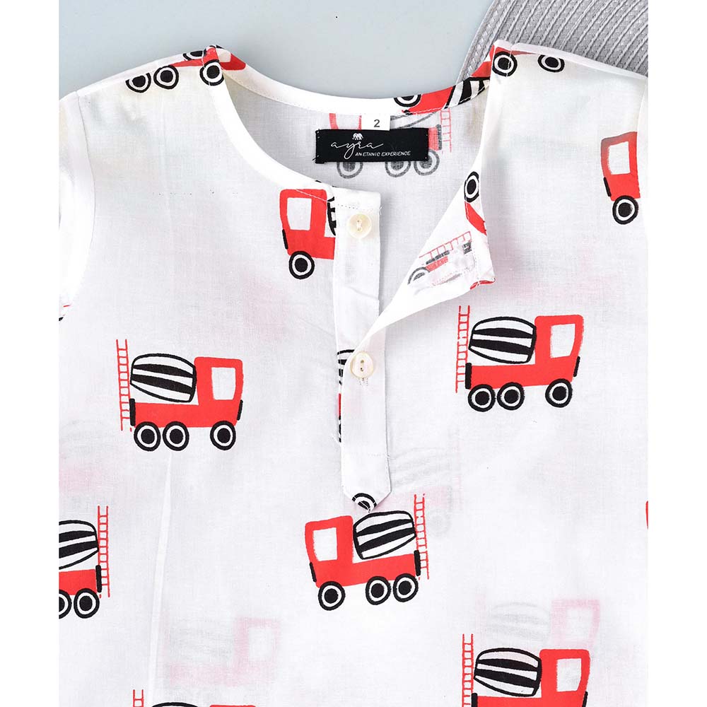 Ayra Ethnic Full Sleeves Concrete Mixer Design Nightsuit - White