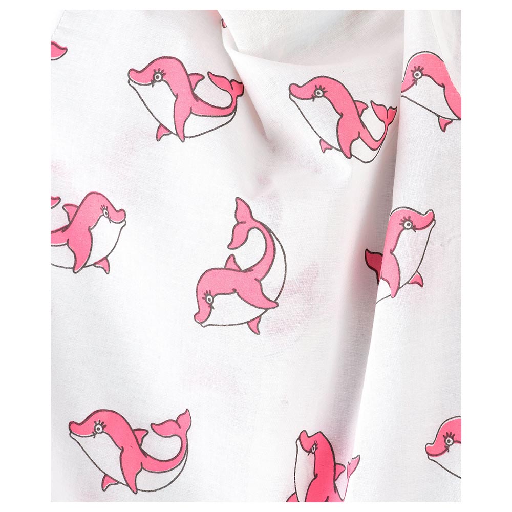 Ayra Ethnic Full Sleeves Dolphin Design Nightsuit - White