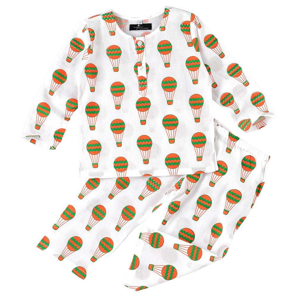 Ayra Ethnic Full Sleeves Balloon Design Nightsuit - White