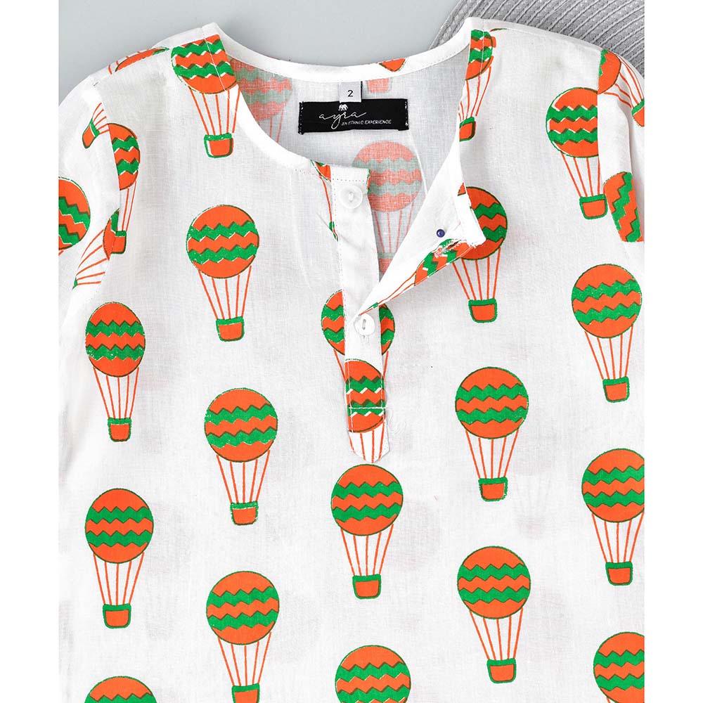 Ayra Ethnic Full Sleeves Balloon Design Nightsuit - White