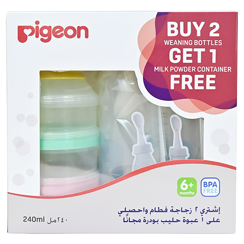 Pigeon - Weaning Bottle 240ml - Pack of 2 With Milk Container