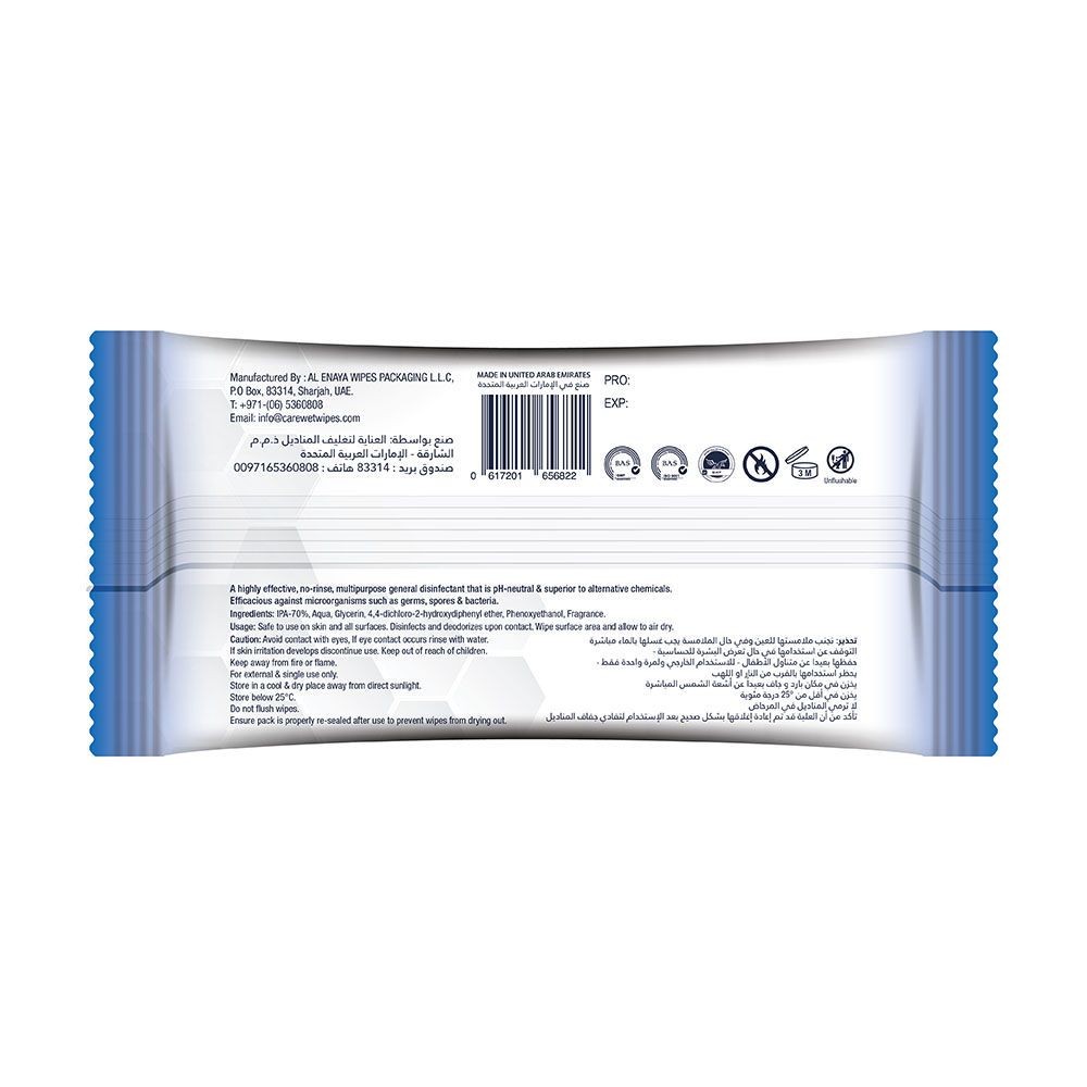Care Disinfecting/Antibacterial Wipes - 70% IPA (10 Sheets)