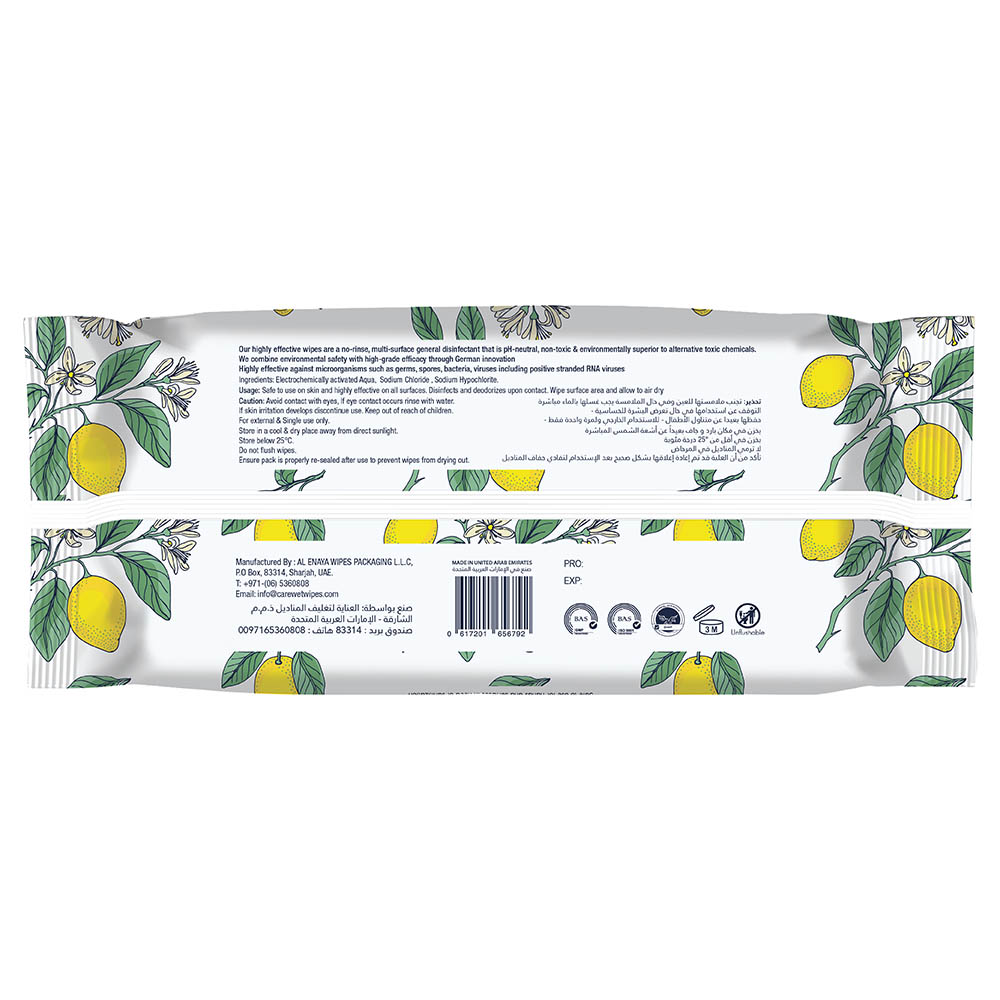 Care Disinfecting/Antibacterial Wipes 100% Natural 40 Sheets