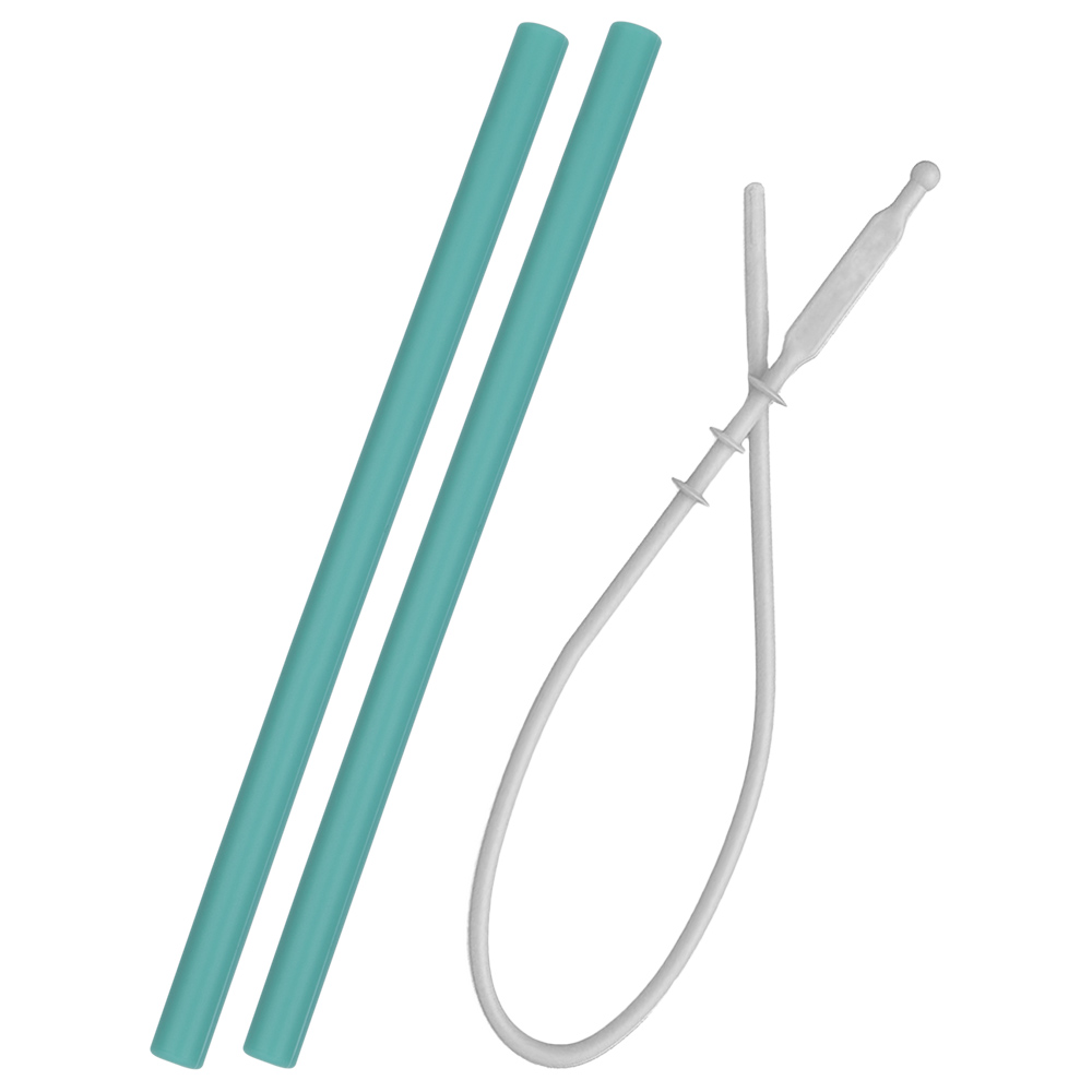 Minikoioi - Silicone Flexi Straws With Brush Set-2pcs - Green