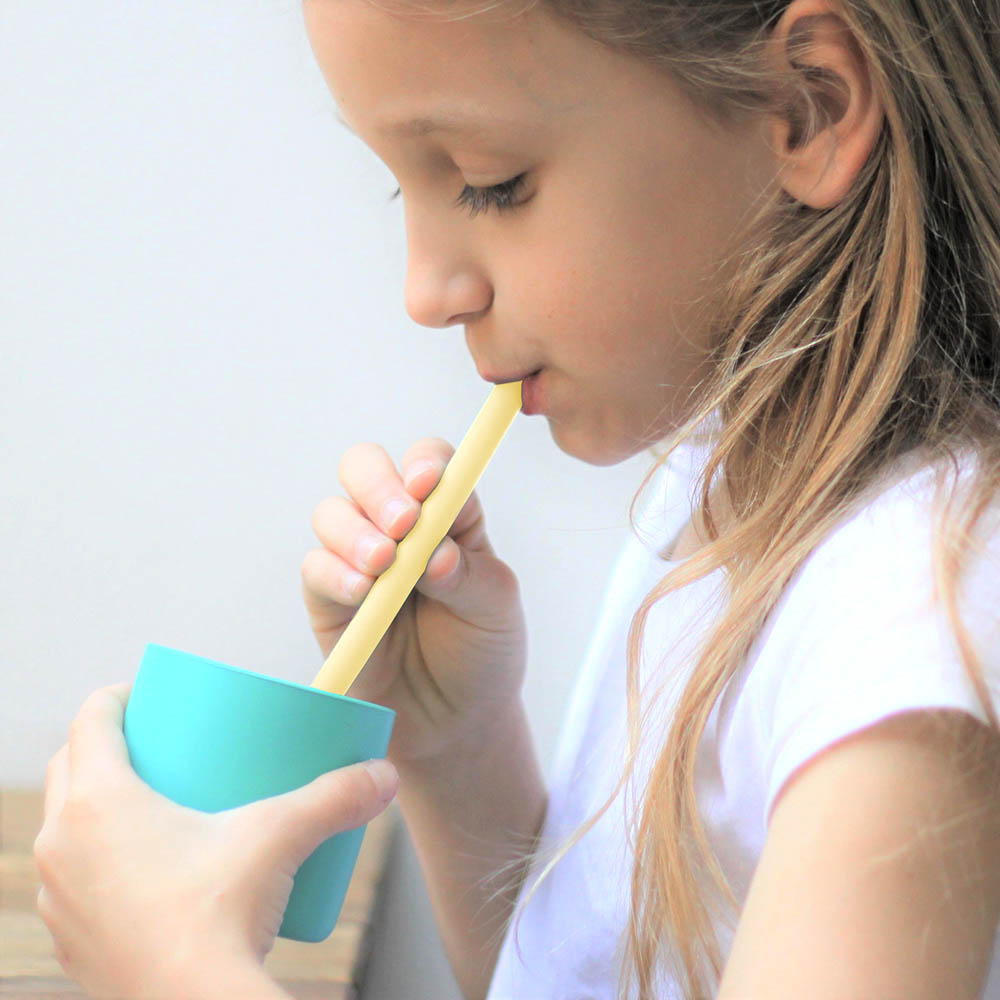 Minikoioi - Silicone Flexi Straws With Brush Set-2pcs - Yellow