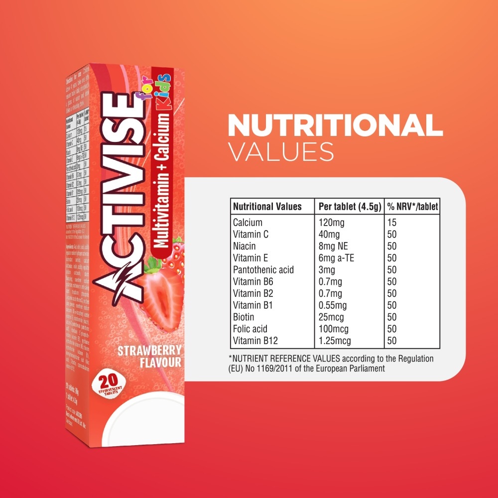 Activise Kids Multivitamin Calcium Strawberry Tablet 20 s