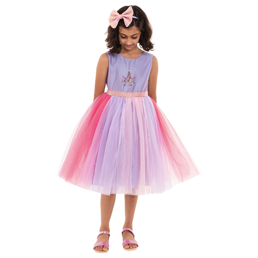 A Little Fable Girl's Rainbow Unicorn Dress