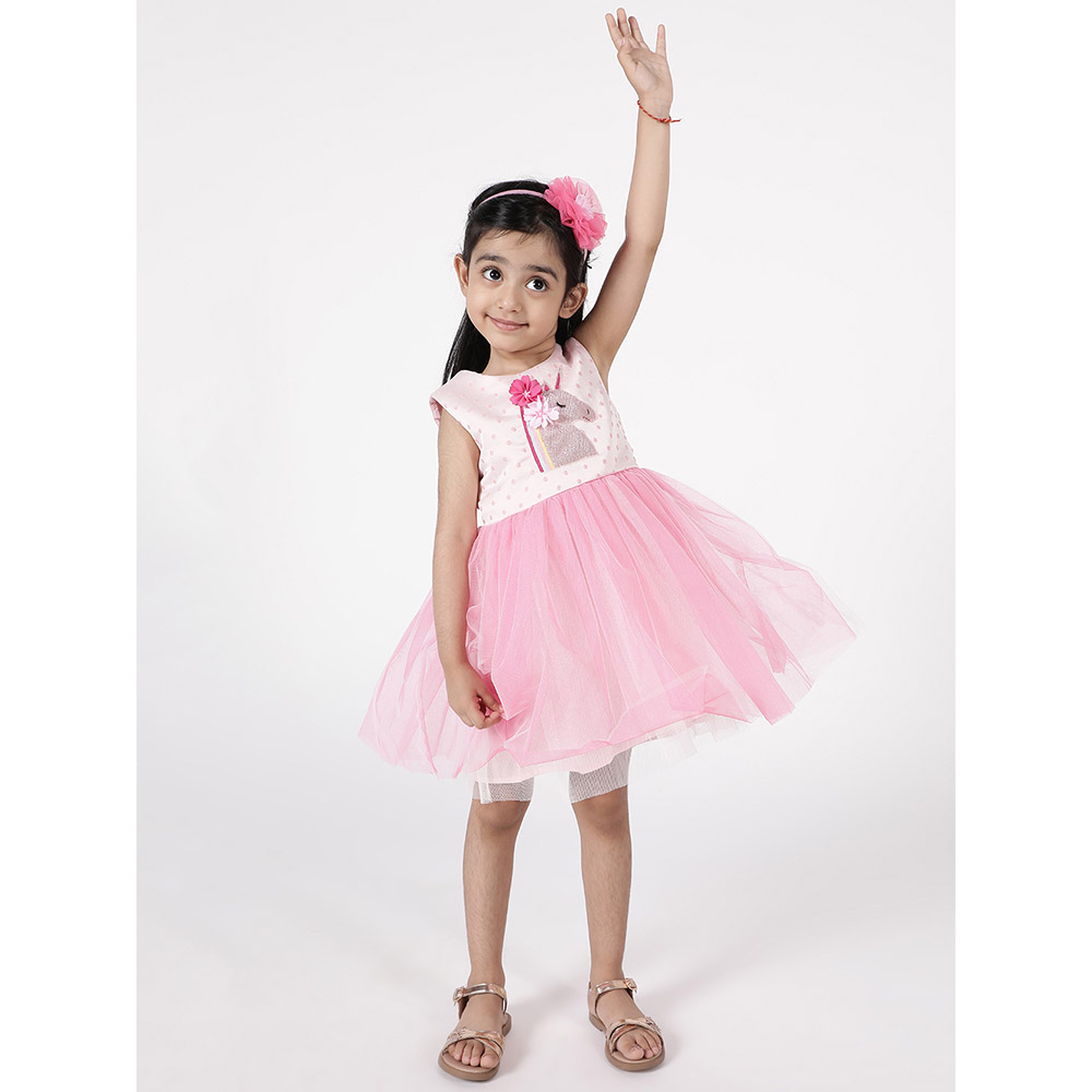 A Little Fable Shimmer Unicorn Dress - Pink