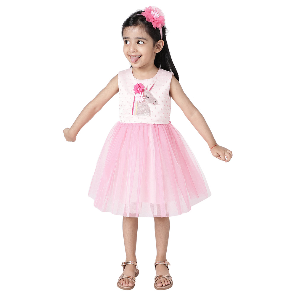 A Little Fable Shimmer Unicorn Dress - Pink