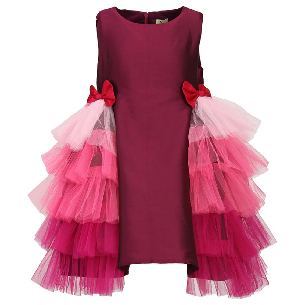 A Little Fable Shaded Deep Bloom Dress - Burgundy