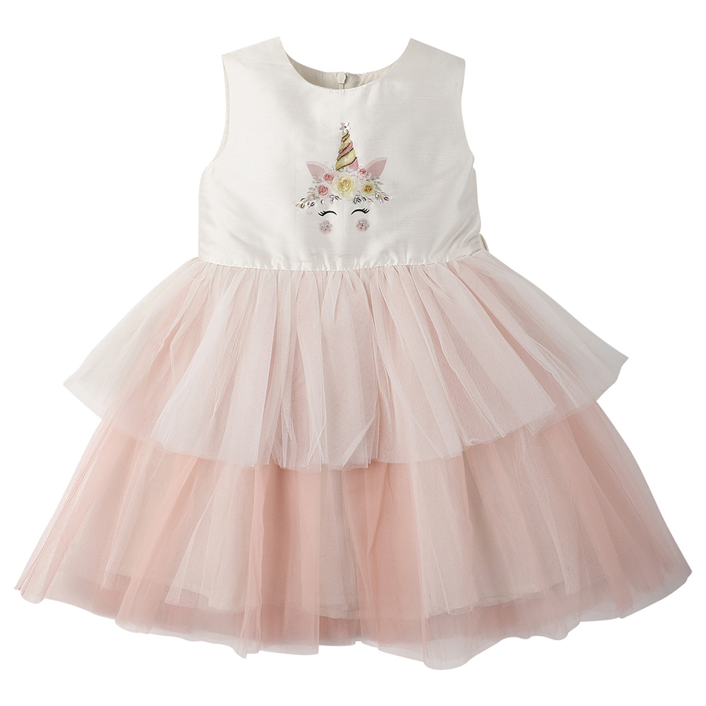 A Little Fable Blush Unicorn Dress - Off White
