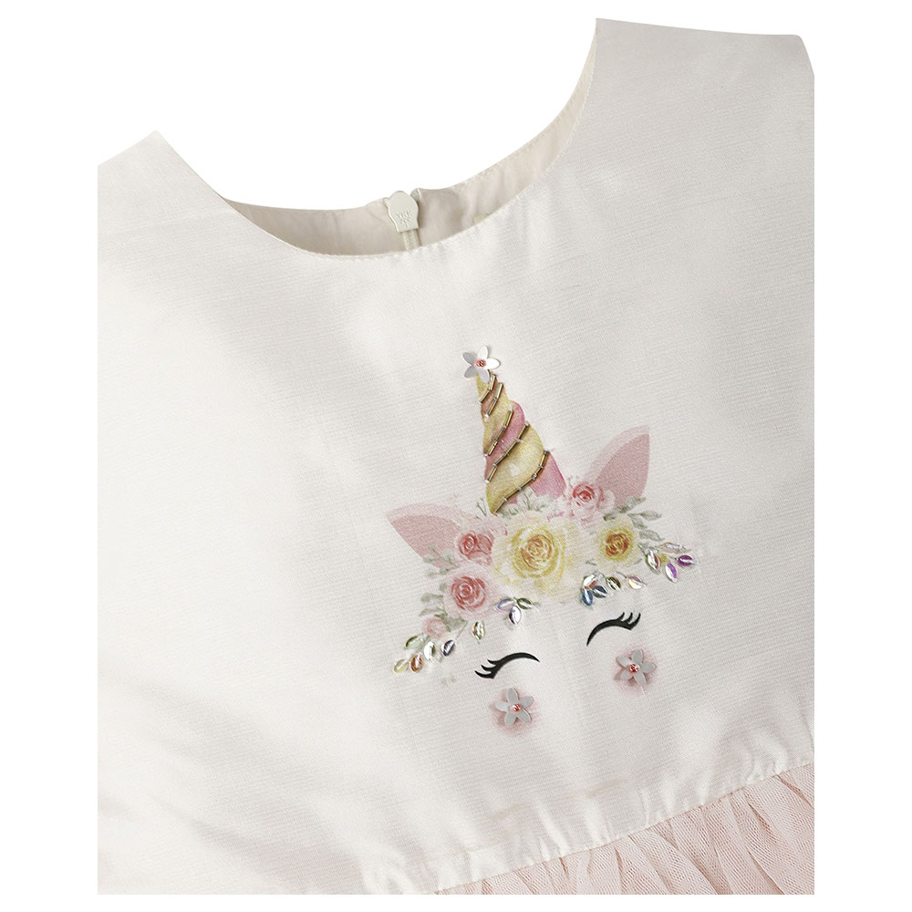 A Little Fable Blush Unicorn Dress - Off White
