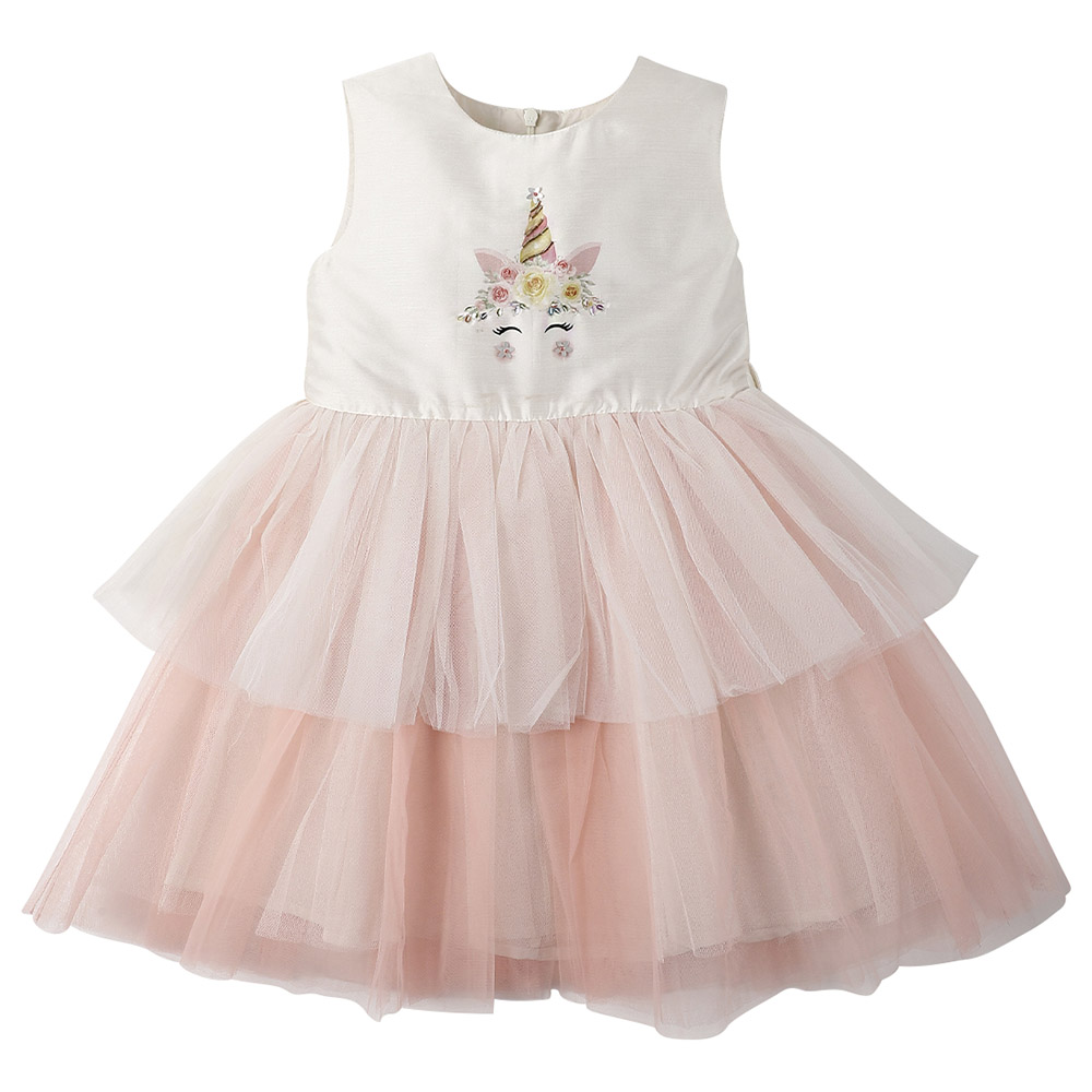 A Little Fable Blush Unicorn Dress - Off White
