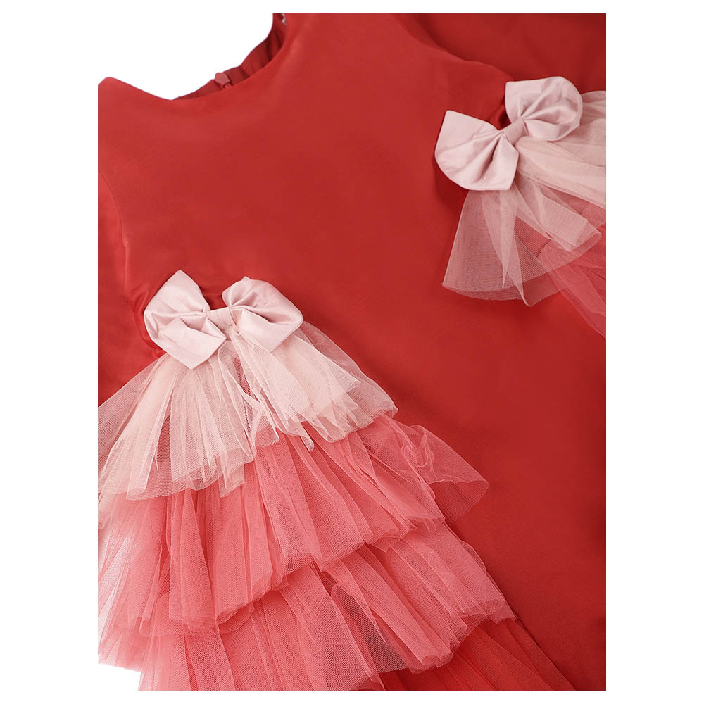 A Little Fable Full Sleeves Shaded Deep Bloom Dress - Red