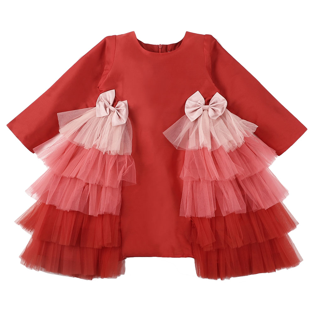 A Little Fable Full Sleeves Shaded Deep Bloom Dress - Red